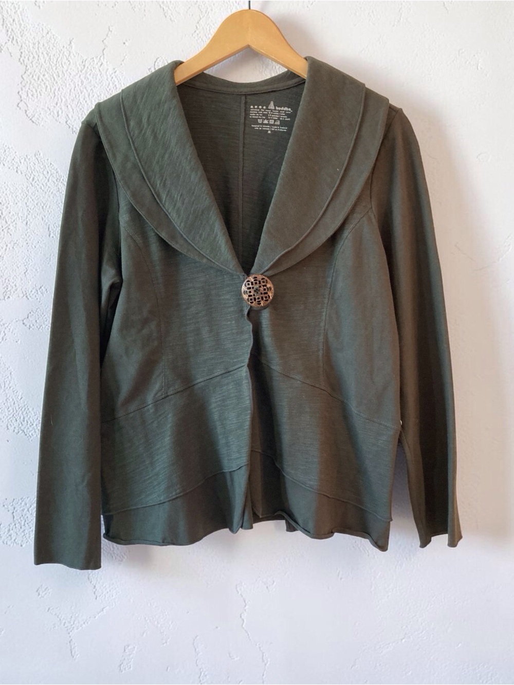 Neon Buddha Single Button Shawl Collar Cotton Jacket, Women's, Size M, Lagenlook